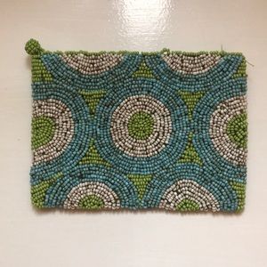 Beaded Green and blue coin pouch